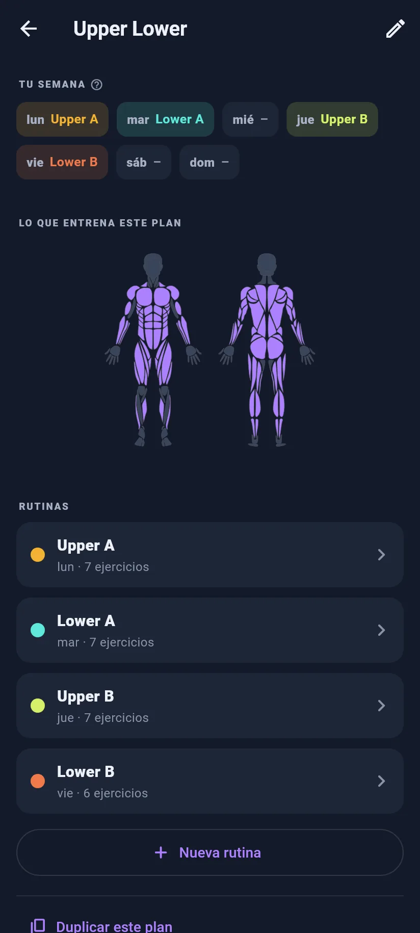 Entreno: editar tu plan