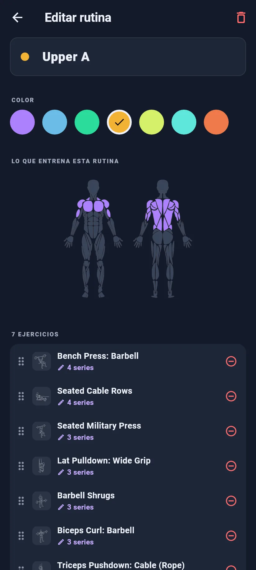 Entreno: editar rutina