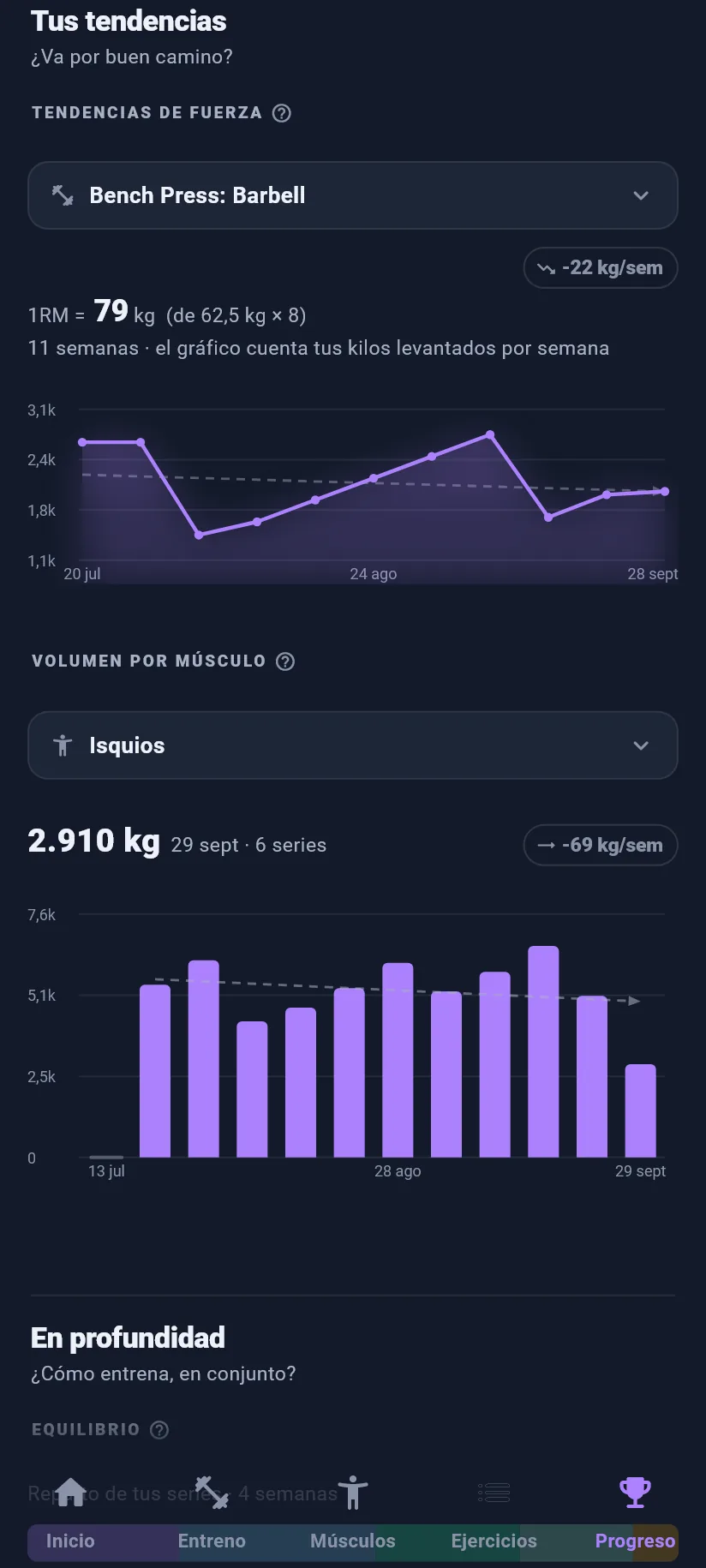 Progreso: tus tendencias: fuerza