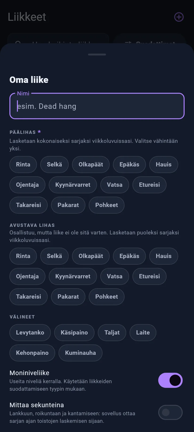 Liikkeet: omat liikkeet