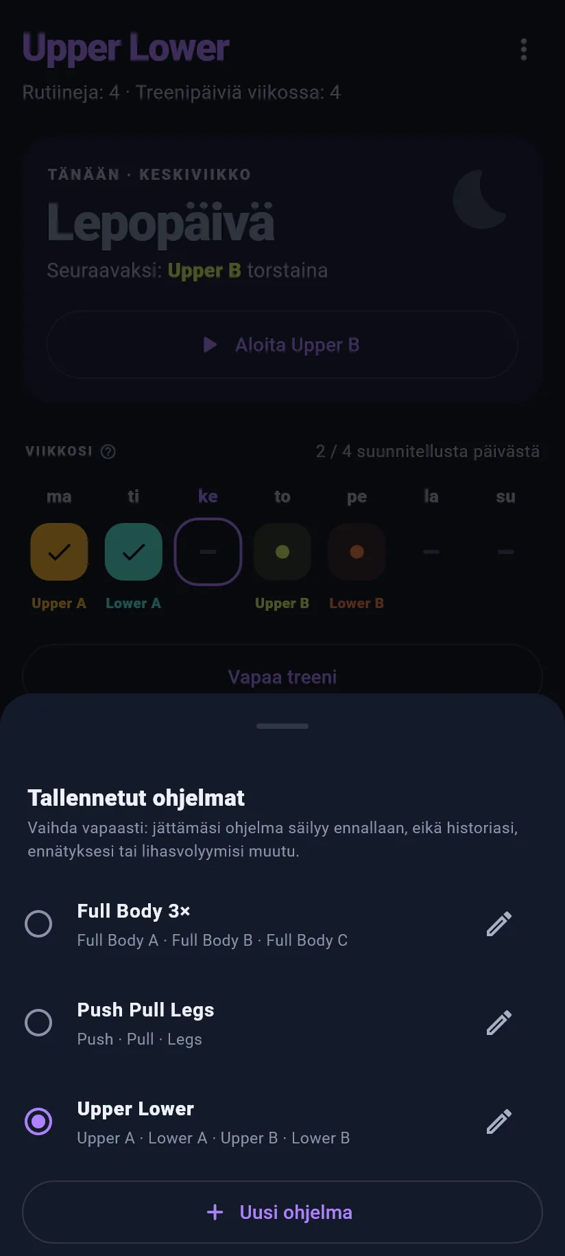 Treeni: ohjelmat