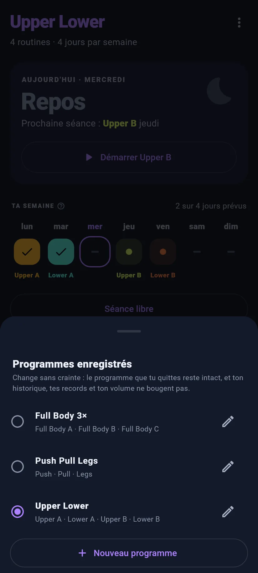 Entraînement : programmes