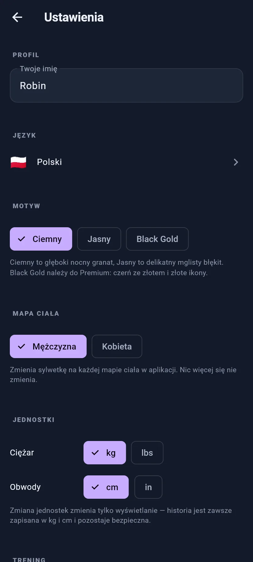 Ustawienia: profil i wygląd