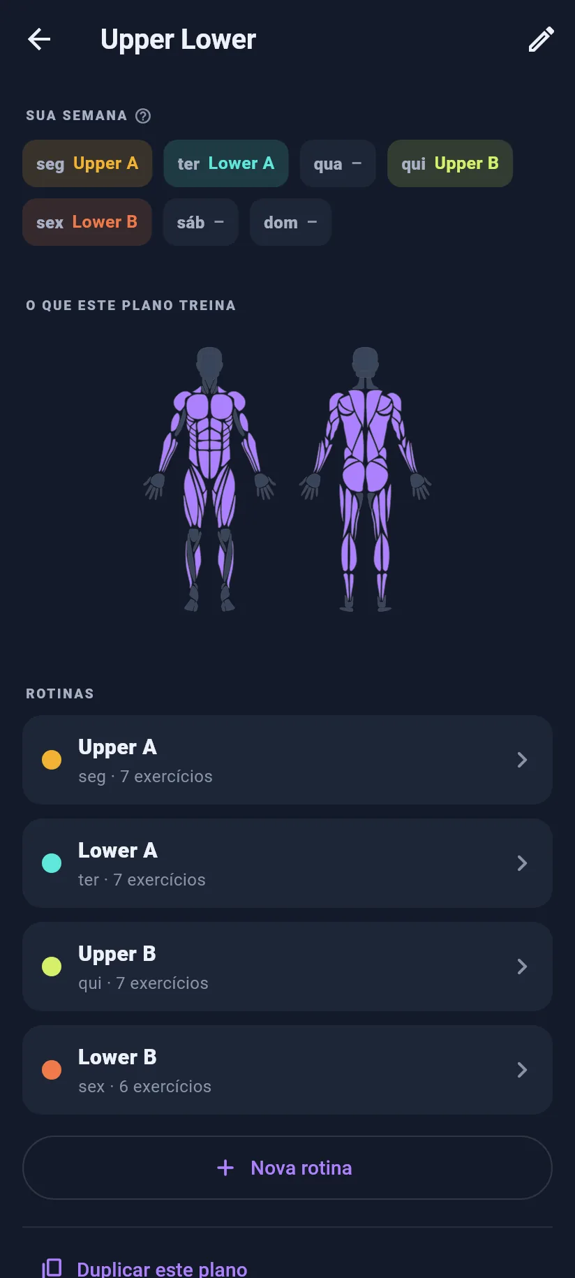 Treino: editar seu plano