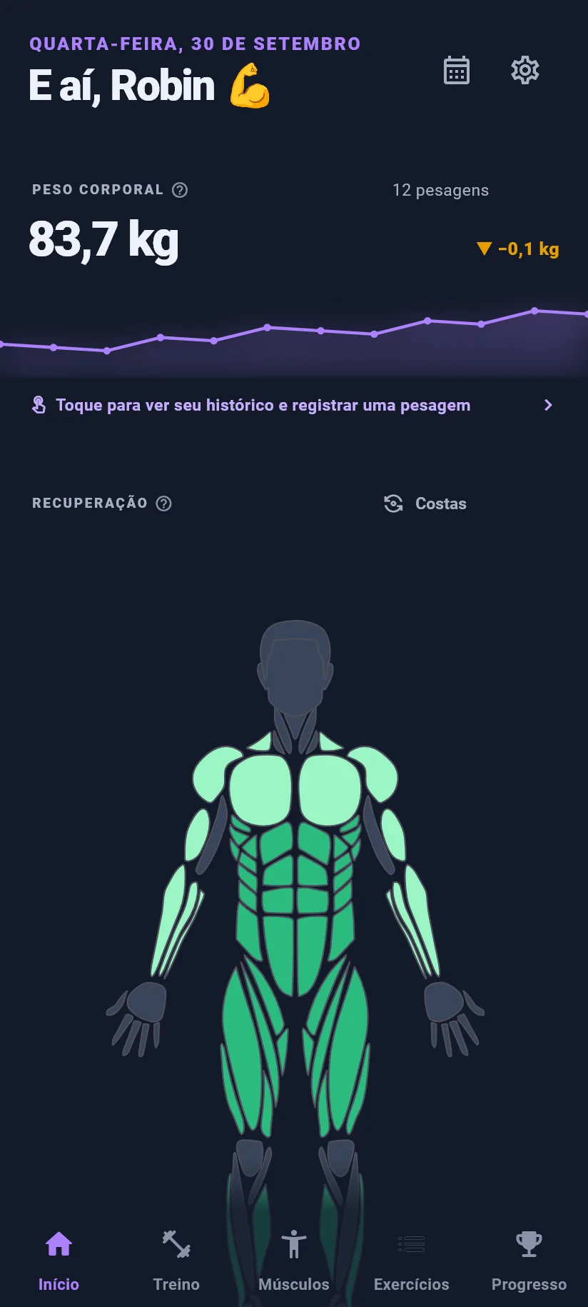 Início: peso corporal e recuperação