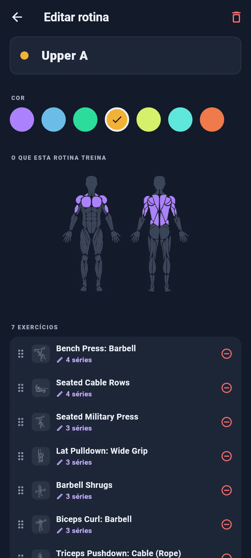 Treino: editar rotina