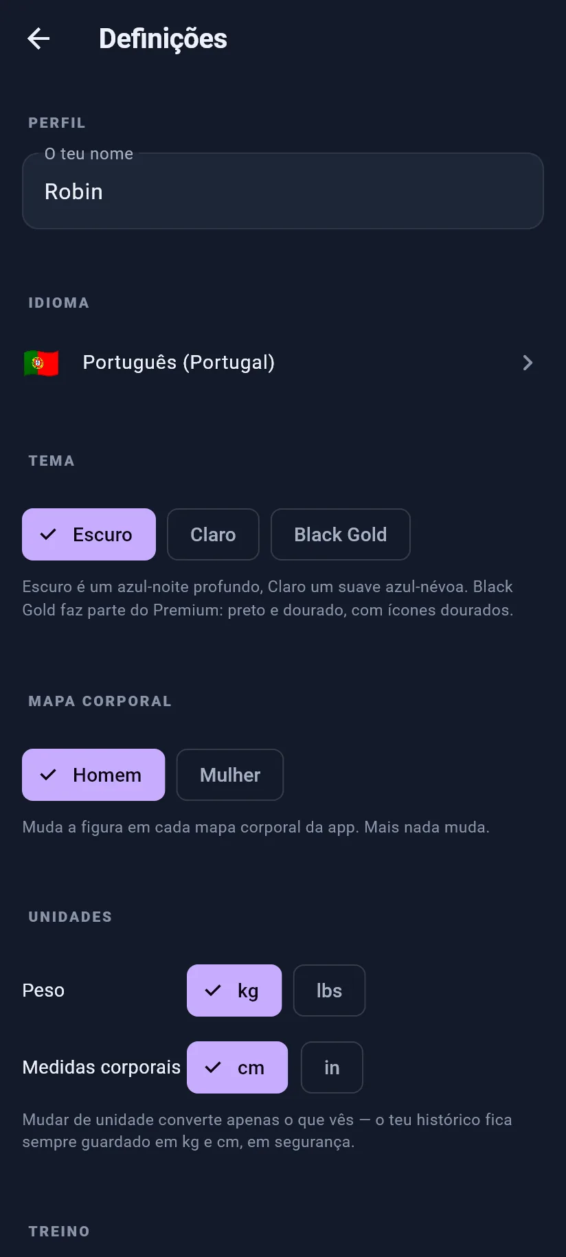 Definições: perfil e aspeto