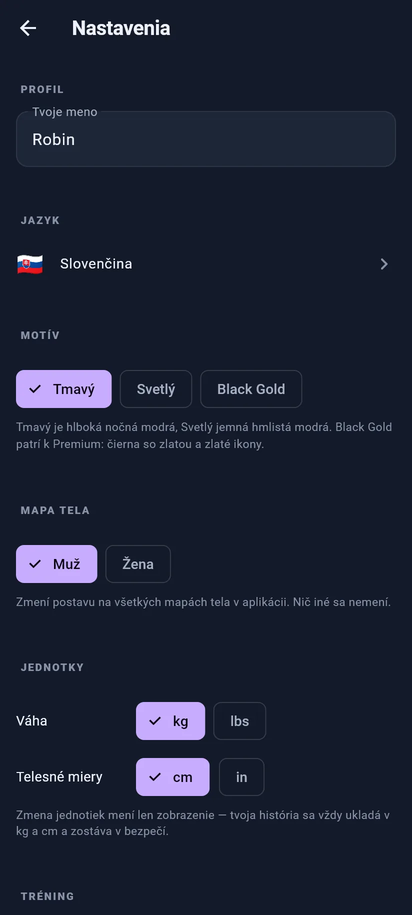 Nastavenia: profil a zobrazenie