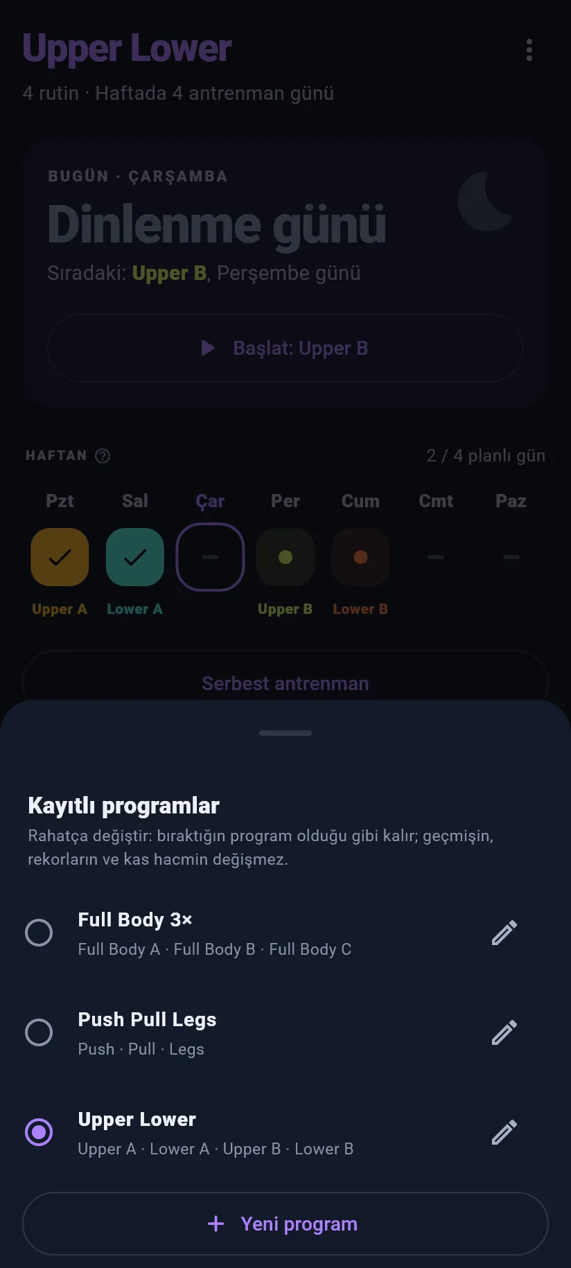 Antrenman: programlar