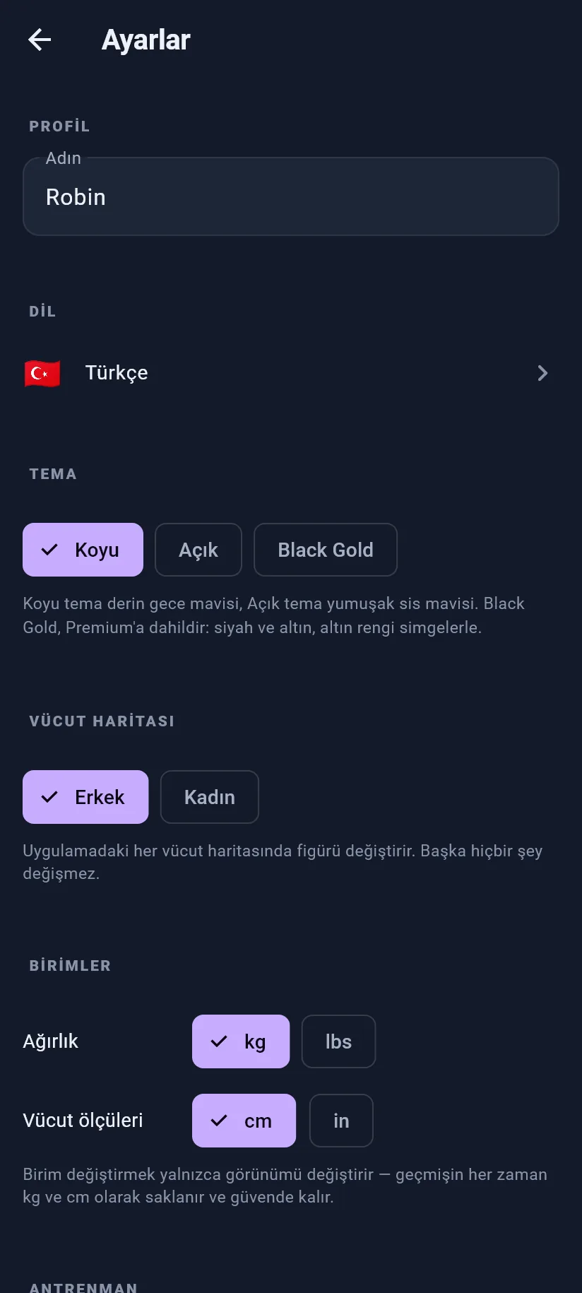Ayarlar: profil ve görünüm